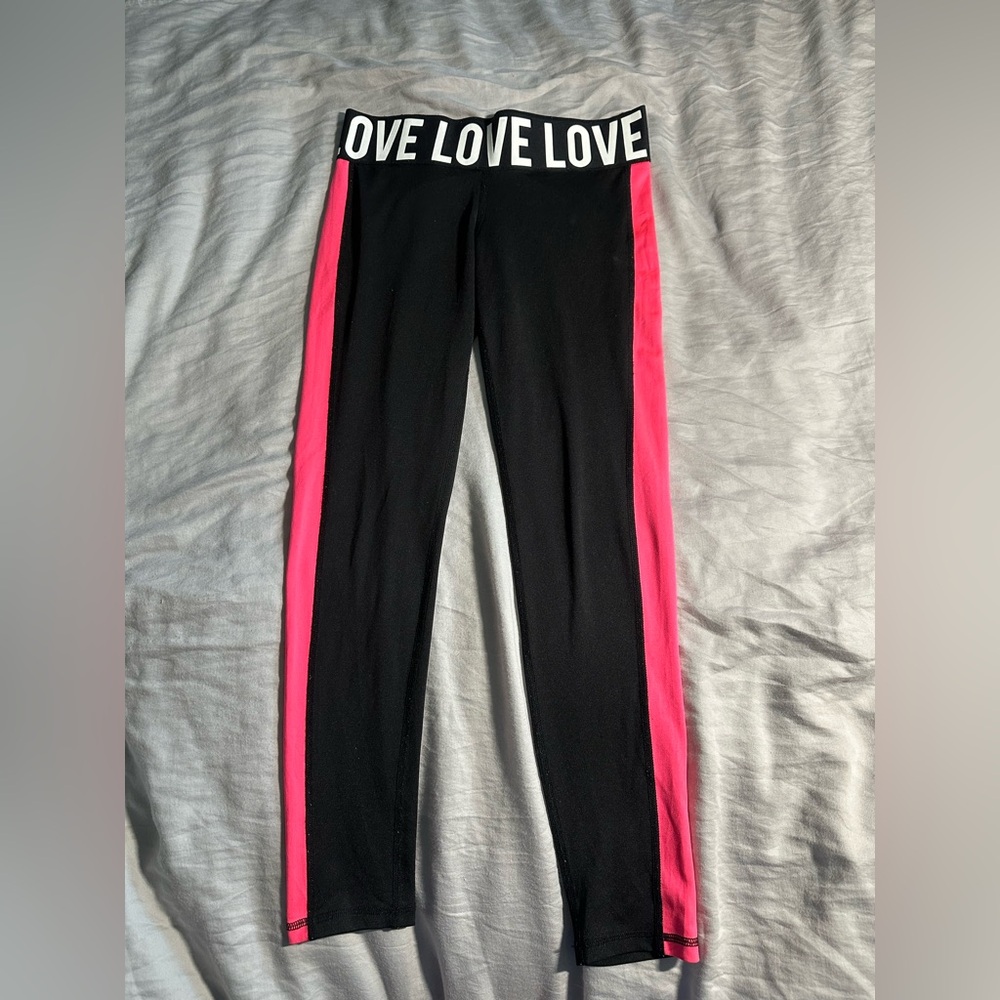 Material Girl Black Leggings with Pink Stripes